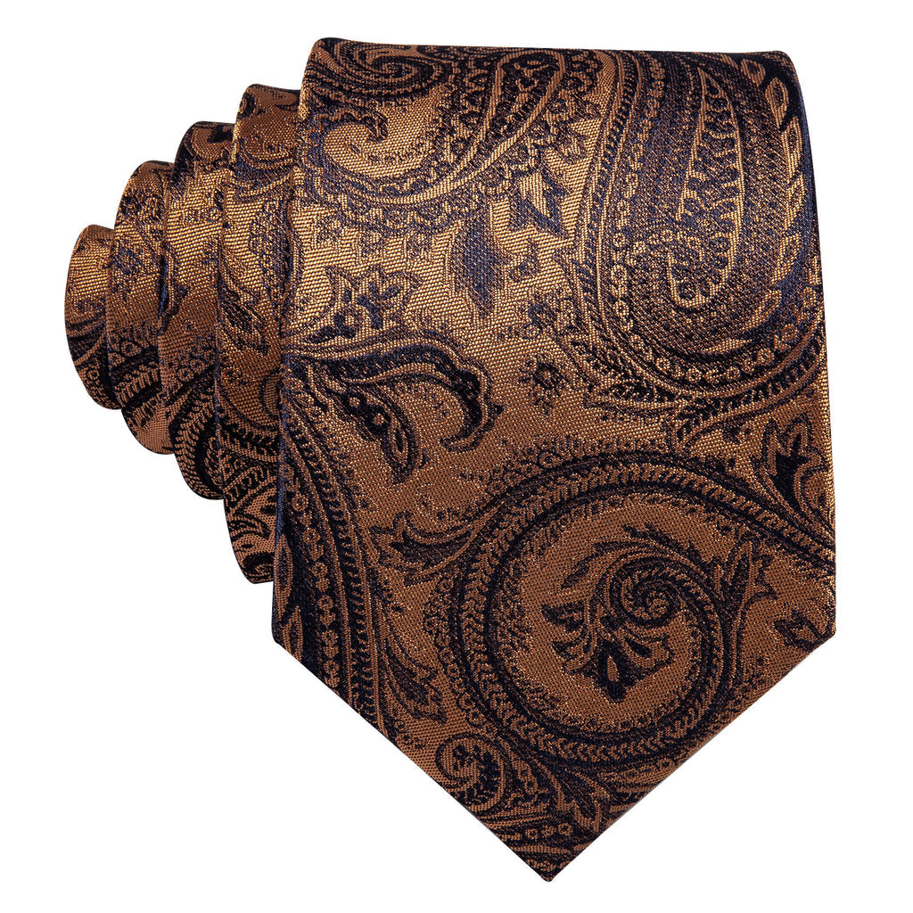 Brown Black Paisley Tie, Pocket Square and Cufflinks Set tie sets - Sophisticated Gentlemen