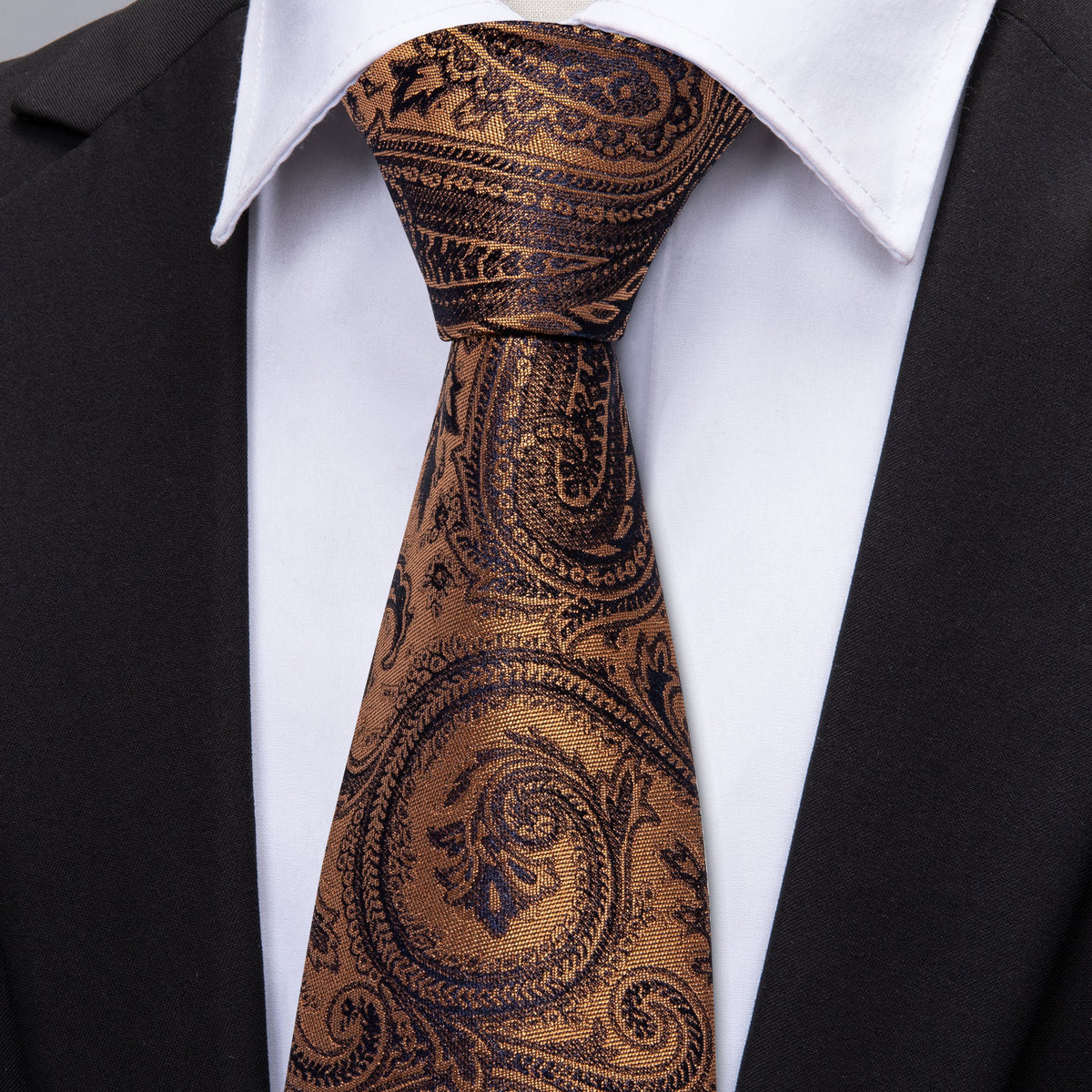 Brown Black Paisley Tie, Pocket Square and Cufflinks Set tie sets - Sophisticated Gentlemen