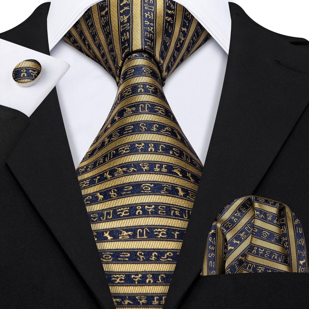 Black Golden Tie, Pocket Square and Cufflinks Set tie sets - Sophisticated Gentlemen