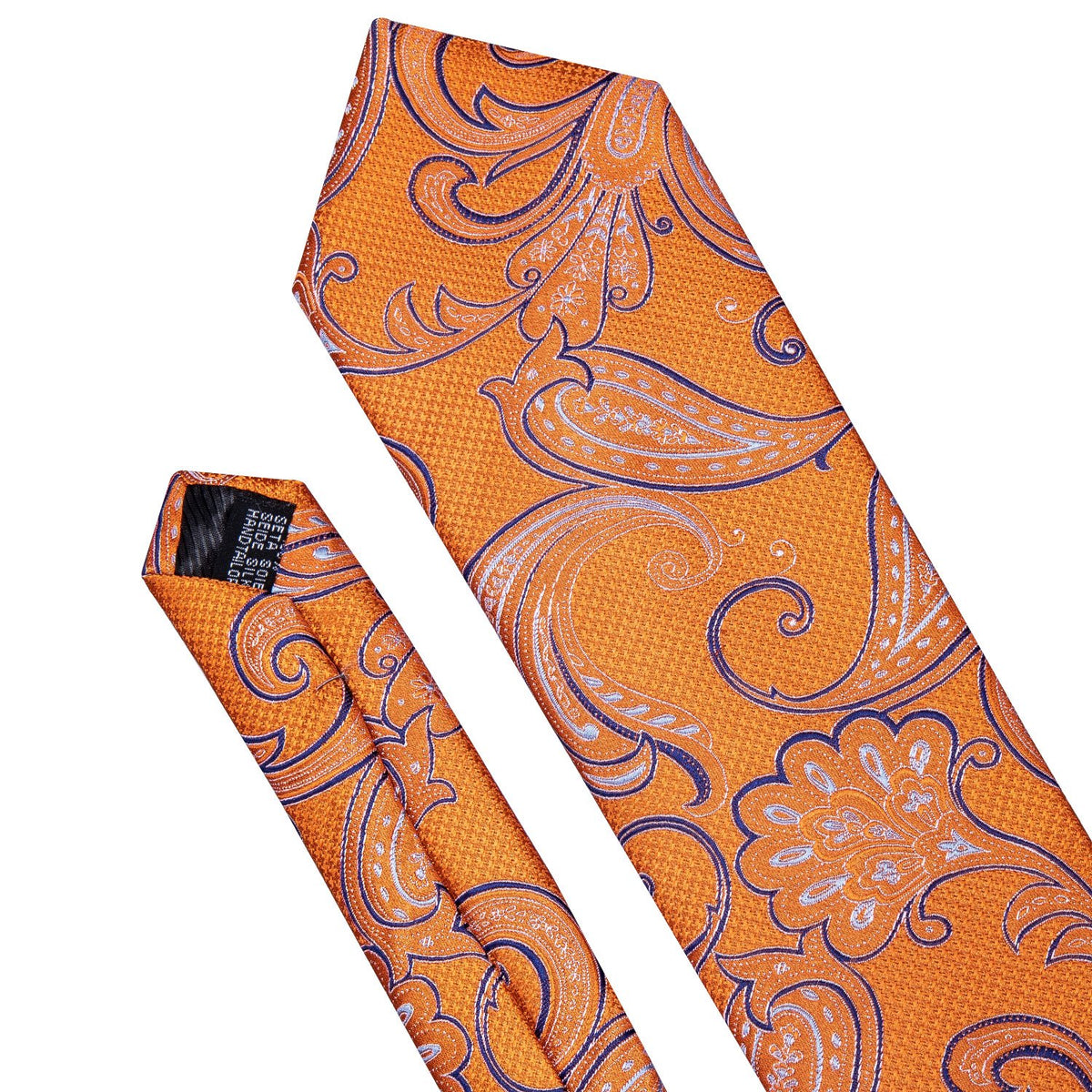 Vibrant Orange and Blue Paisley Silk Tie Set with Pocket Square and Cufflinks tie sets - Sophisticated Gentlemen