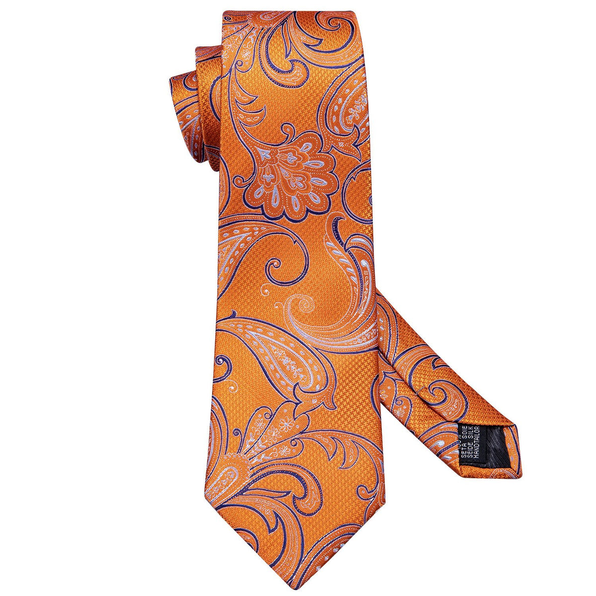 Vibrant Orange and Blue Paisley Silk Tie Set with Pocket Square and Cufflinks tie sets - Sophisticated Gentlemen