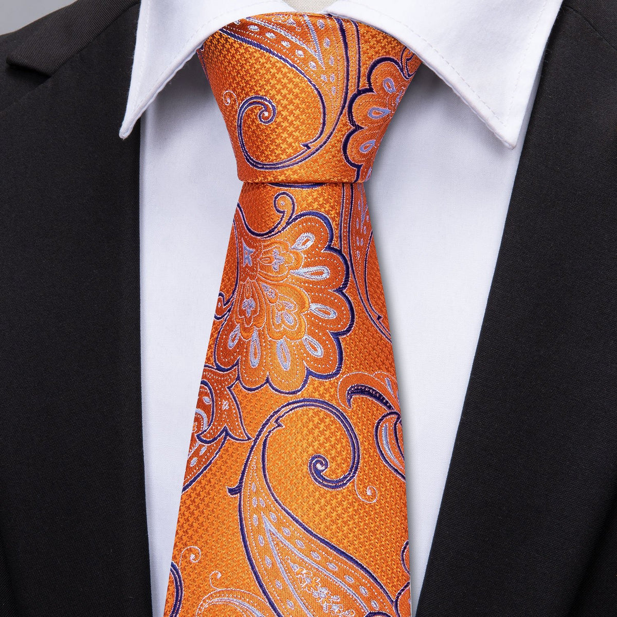 Vibrant Orange and Blue Paisley Silk Tie Set with Pocket Square and Cufflinks tie sets - Sophisticated Gentlemen