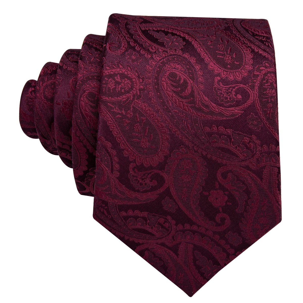 Rich Wine Paisley Silk Tie Set with Pocket Square and Cufflinks tie sets - Sophisticated Gentlemen