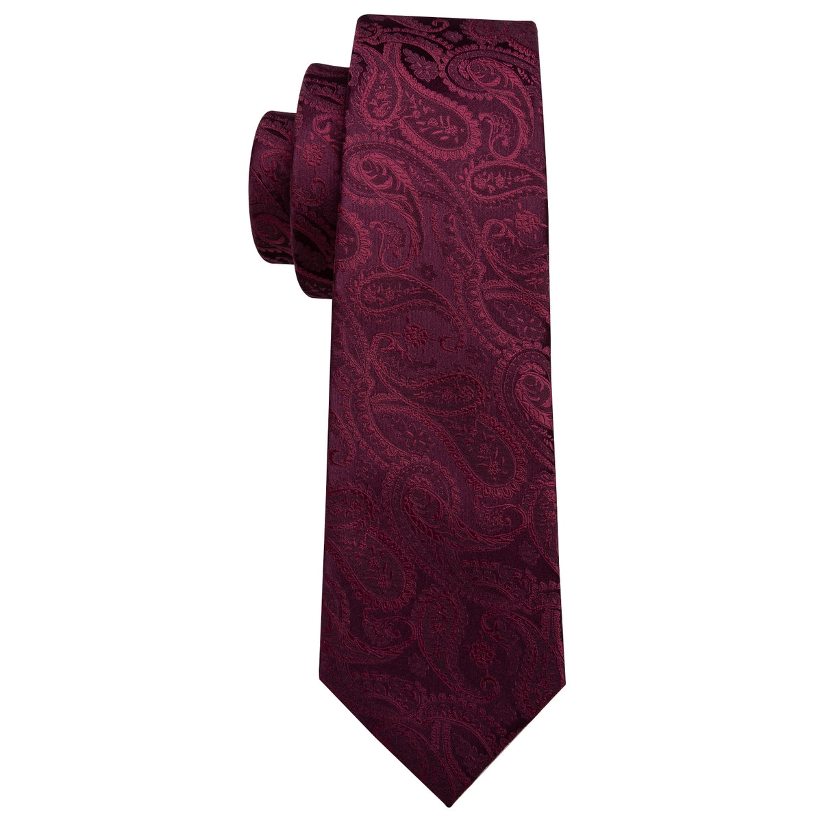 Rich Wine Paisley Silk Tie Set with Pocket Square and Cufflinks tie sets - Sophisticated Gentlemen