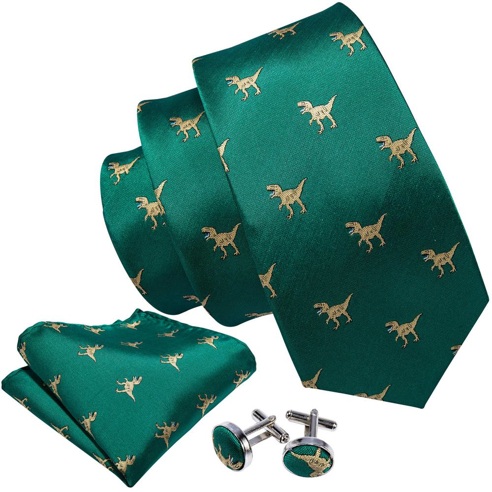 Green Dinosaur Jacquard Silk Tie, Pocket Square and Cufflinks Set tie sets - Sophisticated Gentlemen