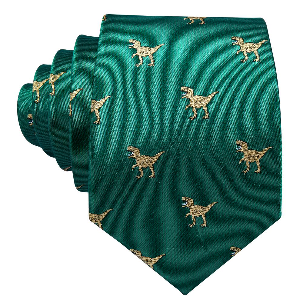Green Dinosaur Jacquard Silk Tie, Pocket Square and Cufflinks Set tie sets - Sophisticated Gentlemen