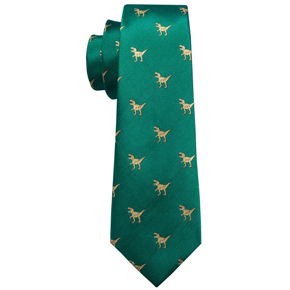 Green Dinosaur Jacquard Silk Tie, Pocket Square and Cufflinks Set tie sets - Sophisticated Gentlemen