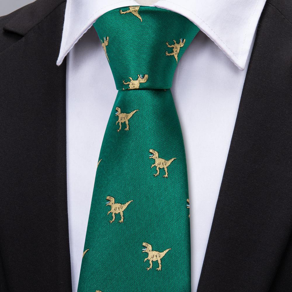 Green Dinosaur Jacquard Silk Tie, Pocket Square and Cufflinks Set tie sets - Sophisticated Gentlemen