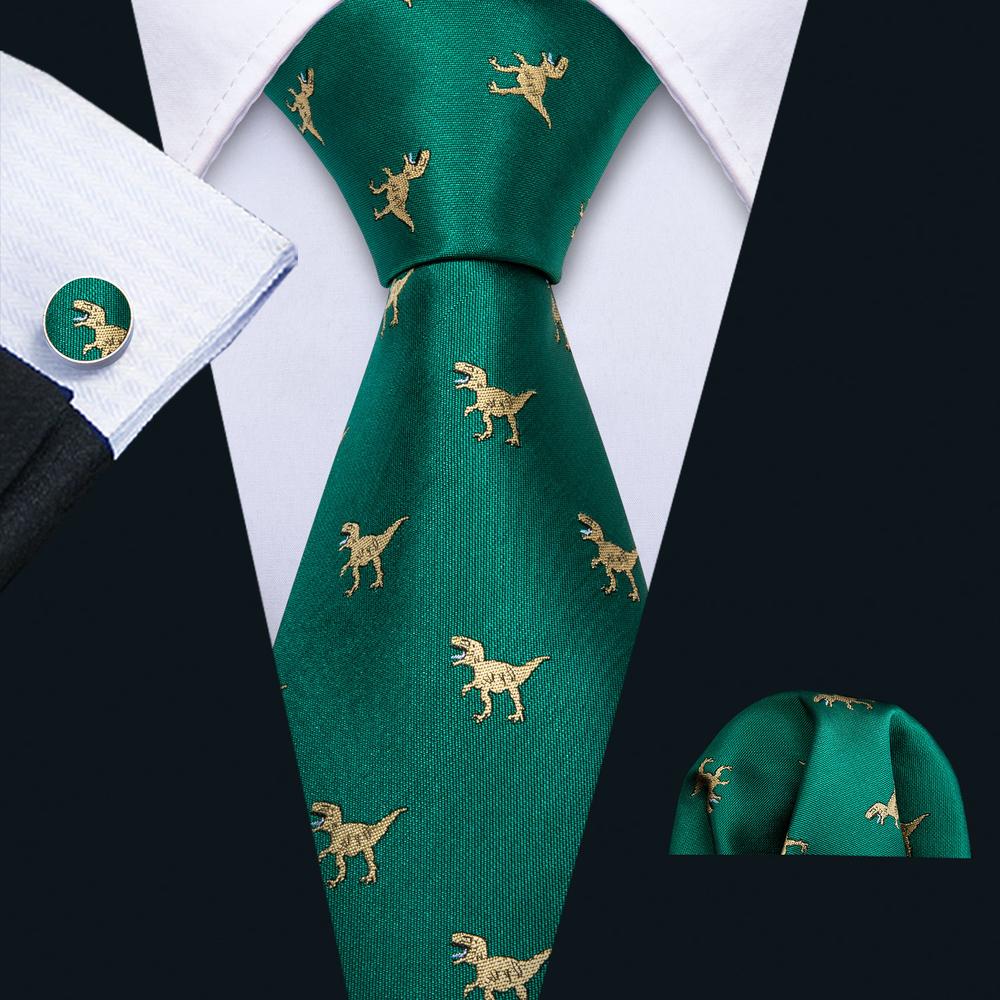 Green Dinosaur Jacquard Silk Tie, Pocket Square and Cufflinks Set tie sets - Sophisticated Gentlemen