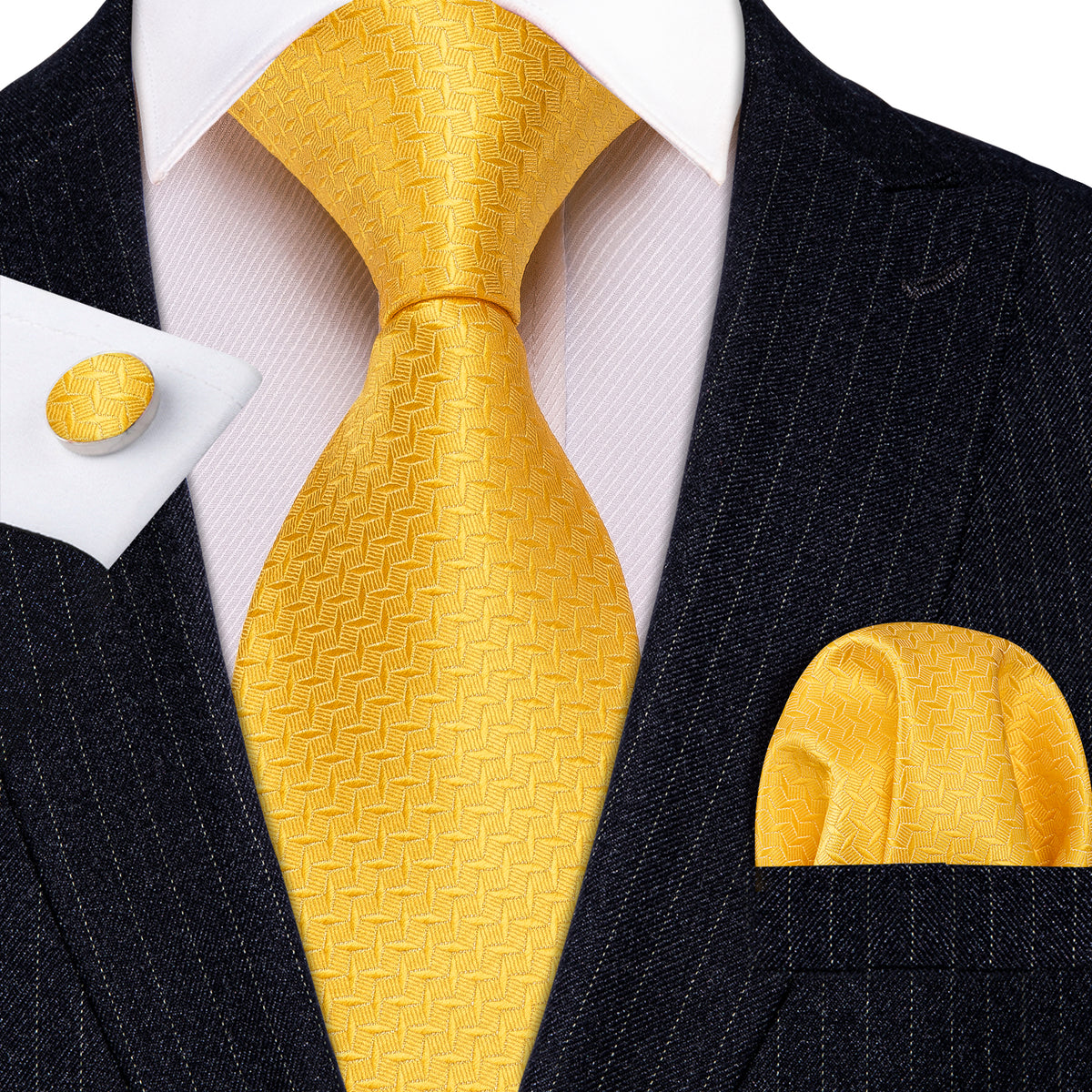 Yellow Novelty Silk Tie, Pocket Square and Cufflinks Set tie sets - Sophisticated Gentlemen