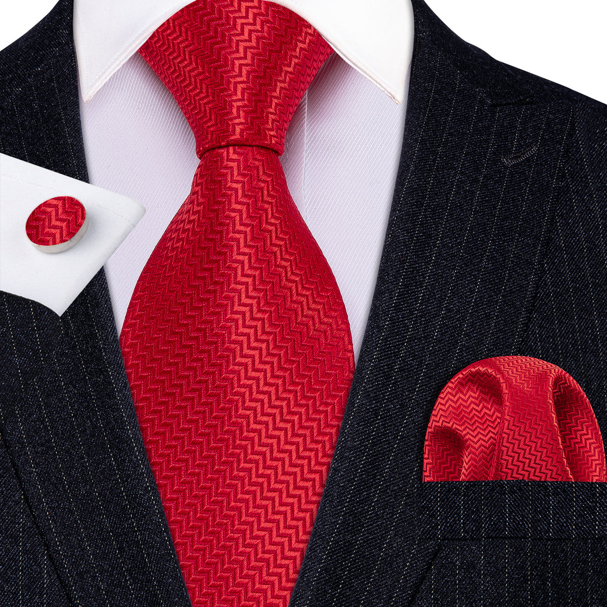 Red Novelty Silk Tie, Pocket Square and Cufflinks Set tie sets - Sophisticated Gentlemen