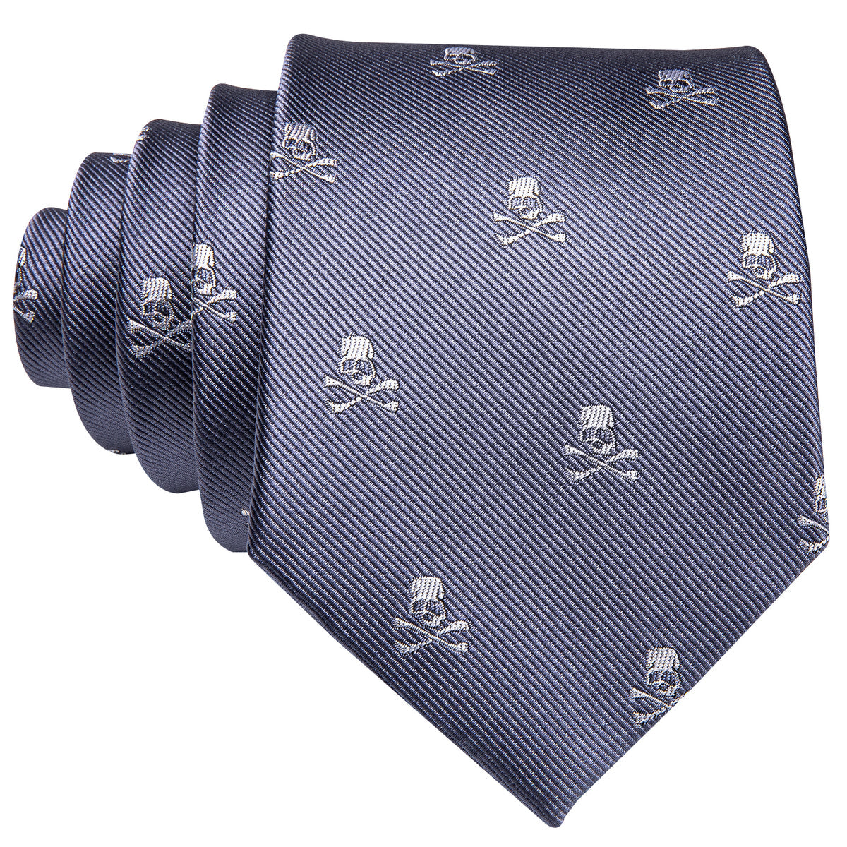 Light Midnight Blue Skull Novelty Tie, Pocket Square and Cufflinks Set tie sets - Sophisticated Gentlemen