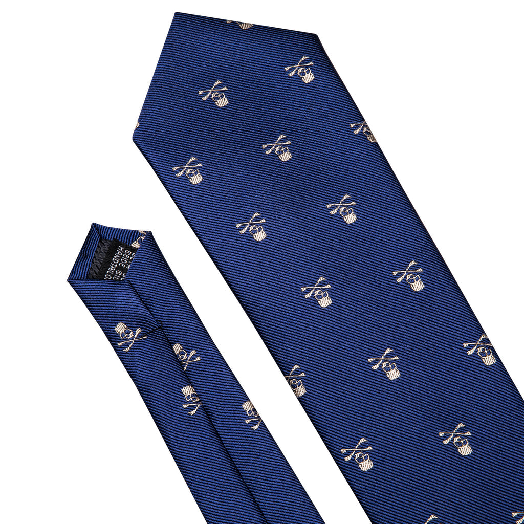 Navy Blue Novelty Skull Tie, Pocket Square and Cufflinks Set tie sets - Sophisticated Gentlemen