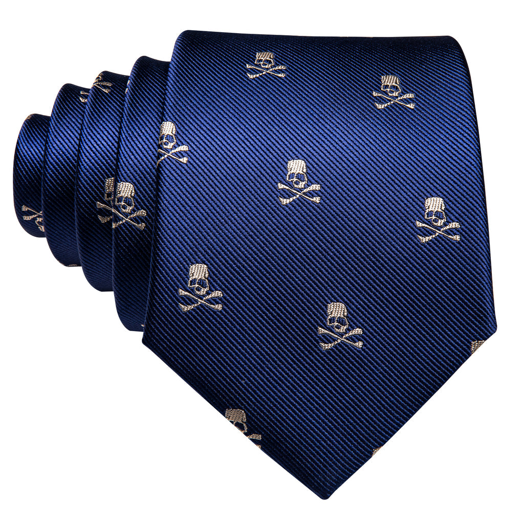 Navy Blue Novelty Skull Tie, Pocket Square and Cufflinks Set tie sets - Sophisticated Gentlemen