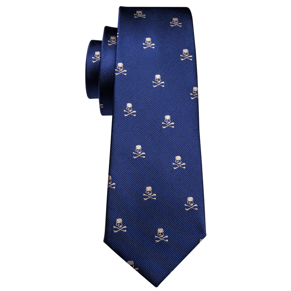 Navy Blue Novelty Skull Tie, Pocket Square and Cufflinks Set tie sets - Sophisticated Gentlemen