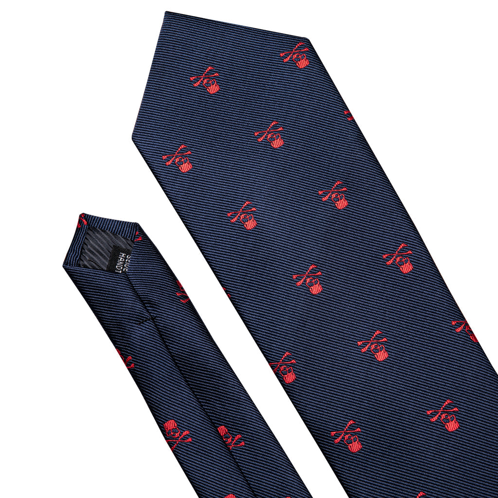Blue Red Skull Novelty Tie, Pocket Square and Cufflinks Set tie sets - Sophisticated Gentlemen