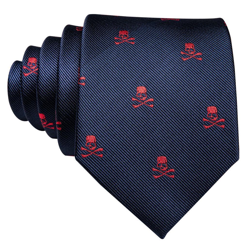 Blue Red Skull Novelty Tie, Pocket Square and Cufflinks Set tie sets - Sophisticated Gentlemen