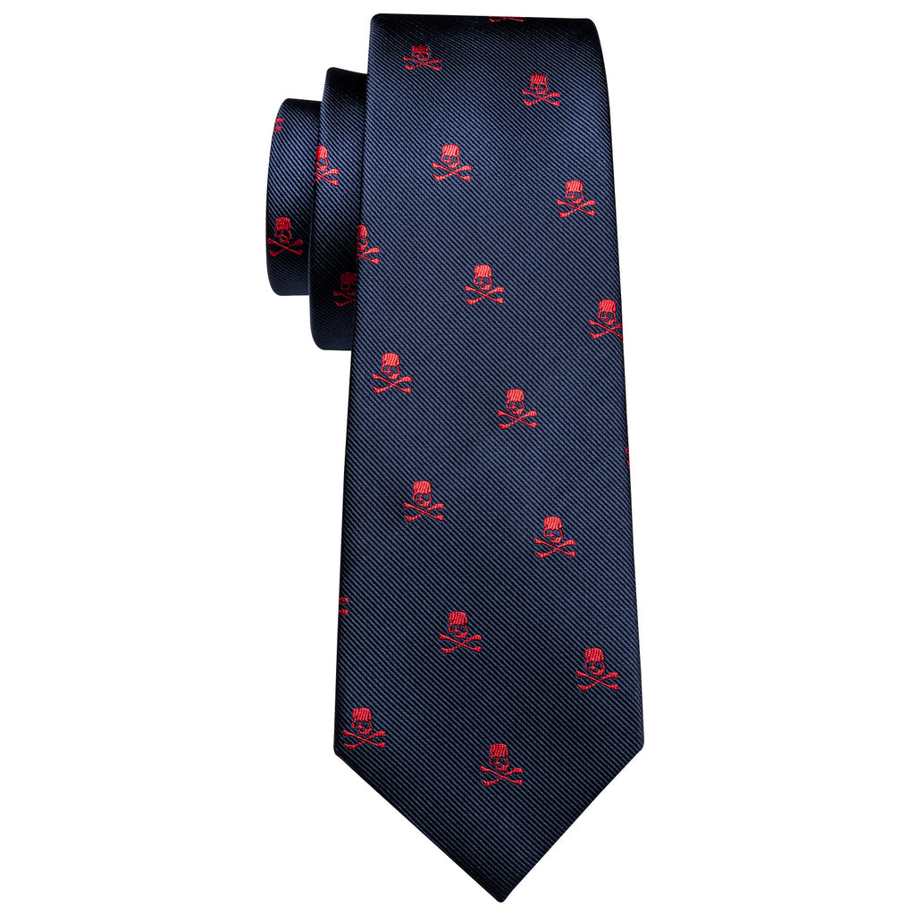 Blue Red Skull Novelty Tie, Pocket Square and Cufflinks Set tie sets - Sophisticated Gentlemen