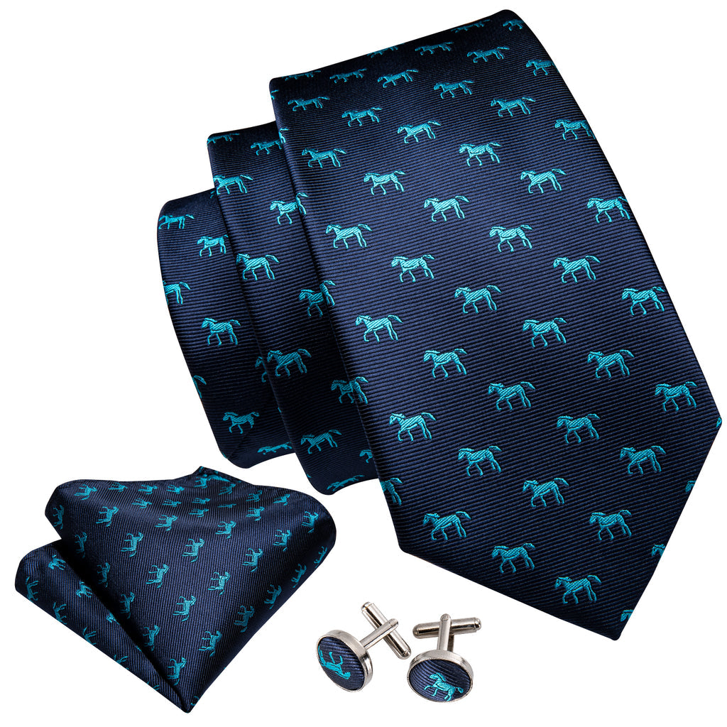 Blue Horse Novelty Tie, Pocket Square and Cufflinks Set tie sets - Sophisticated Gentlemen