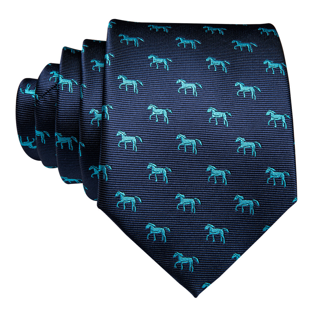 Blue Horse Novelty Tie, Pocket Square and Cufflinks Set tie sets - Sophisticated Gentlemen