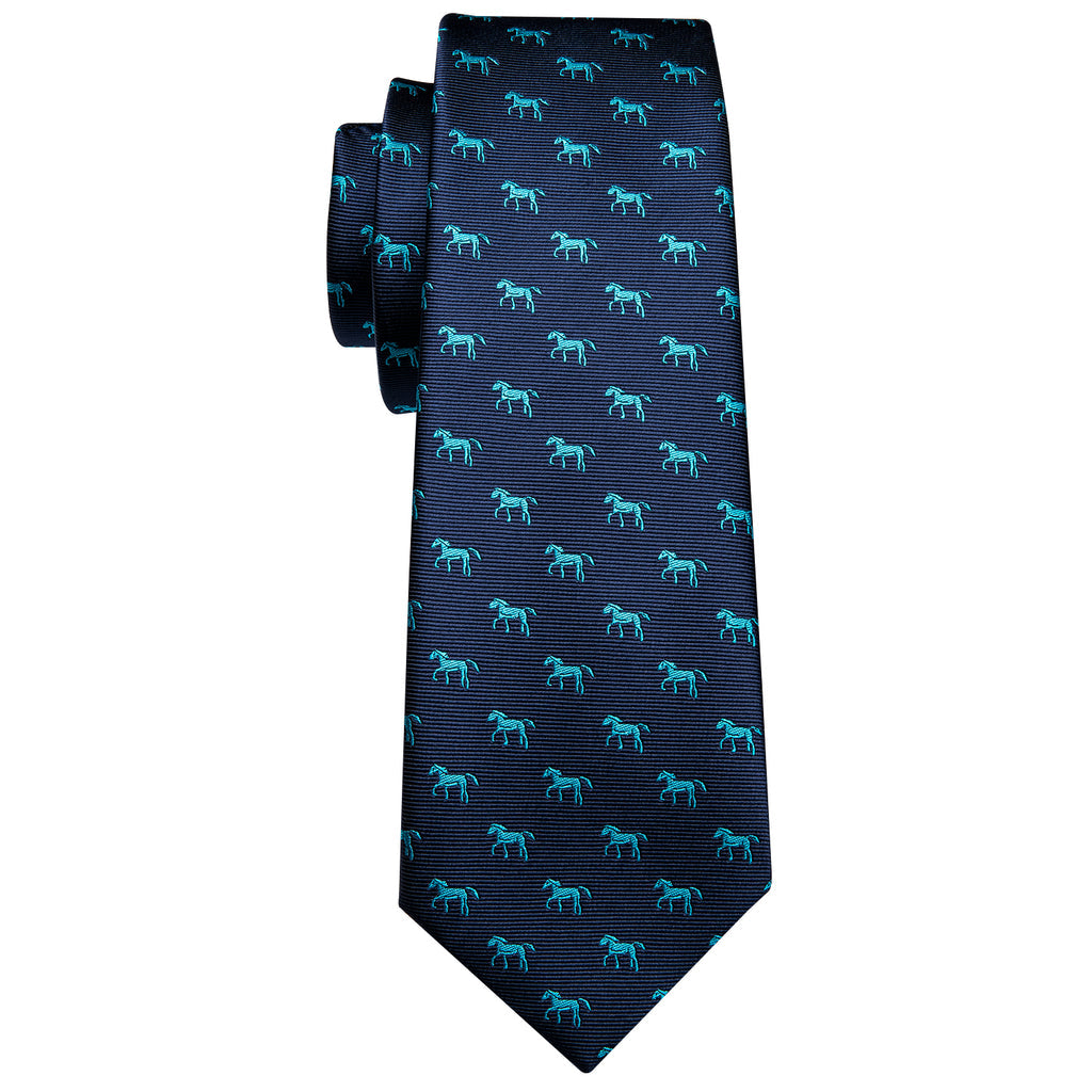 Blue Horse Novelty Tie, Pocket Square and Cufflinks Set tie sets - Sophisticated Gentlemen