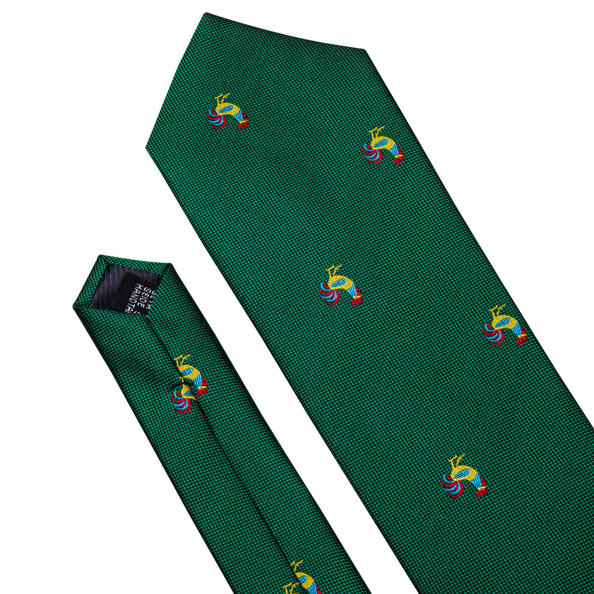 Green Novelty Rooster Pattern Tie, Pocket Square and Cufflinks Set tie sets - Sophisticated Gentlemen