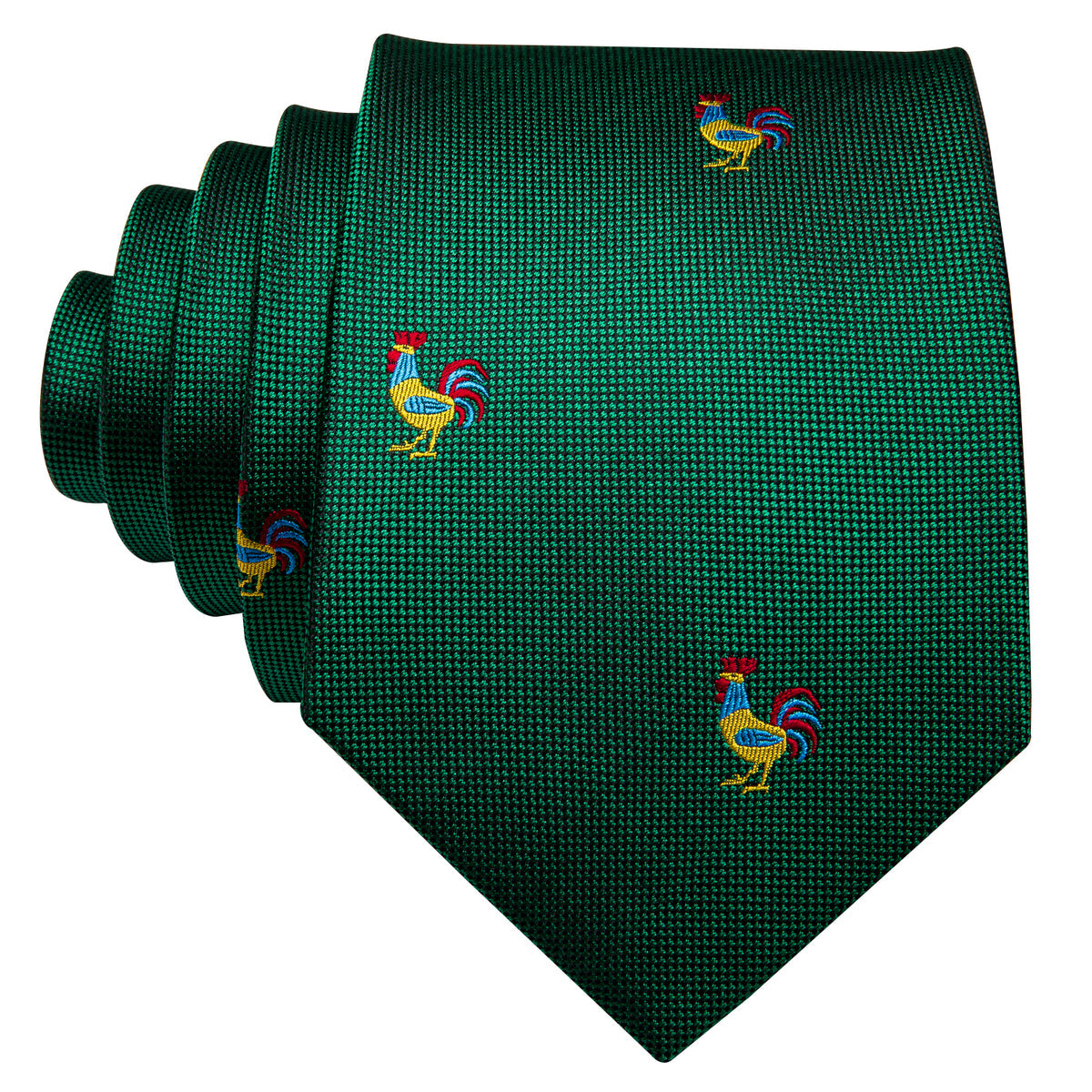 Green Novelty Rooster Pattern Tie, Pocket Square and Cufflinks Set tie sets - Sophisticated Gentlemen