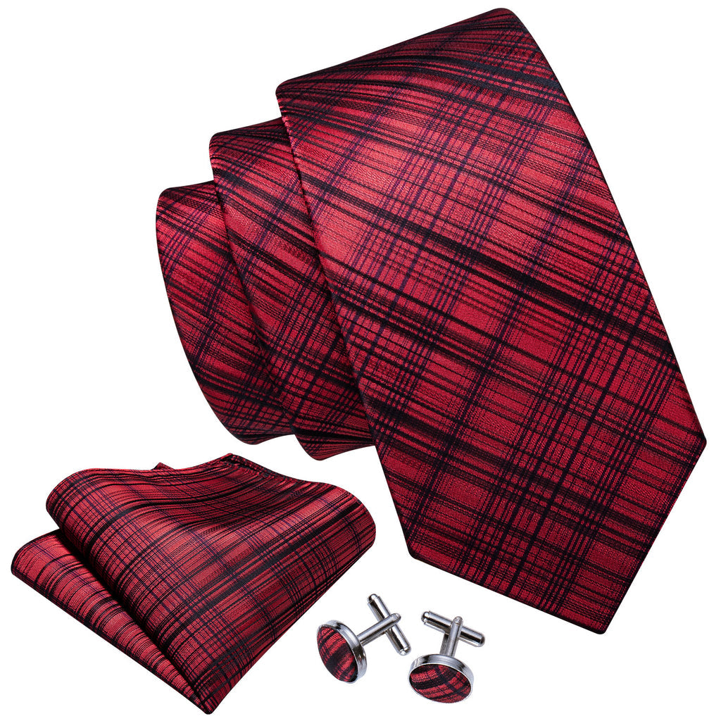 High Gloss Red Black Stripe Tie, Pocket Square and Cufflinks Set tie sets - Sophisticated Gentlemen