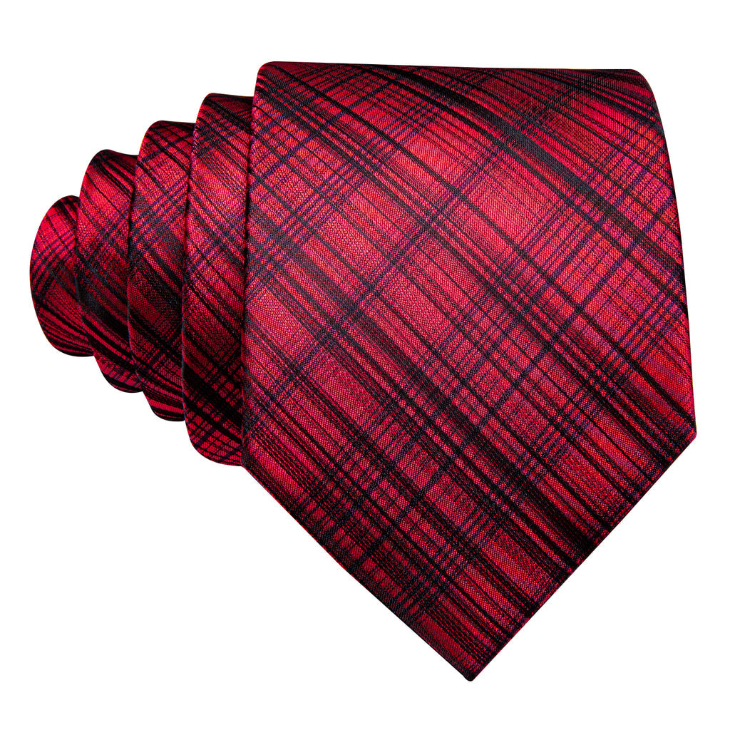 High Gloss Red Black Stripe Tie, Pocket Square and Cufflinks Set tie sets - Sophisticated Gentlemen