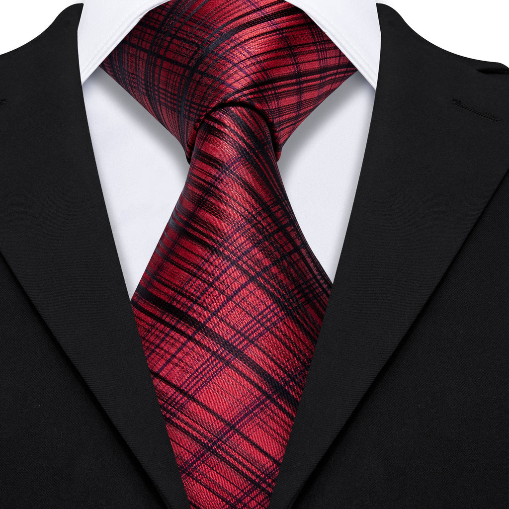 High Gloss Red Black Stripe Tie, Pocket Square and Cufflinks Set tie sets - Sophisticated Gentlemen