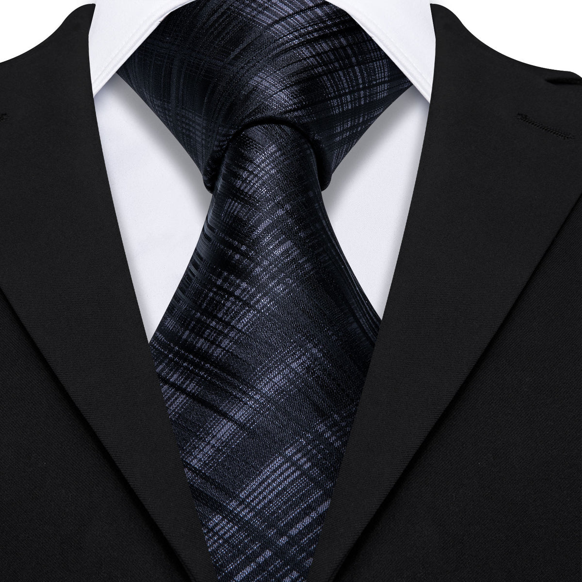 High Gloss Black Gray Stripe Tie, Pocket Square and Cufflinks Set tie sets - Sophisticated Gentlemen