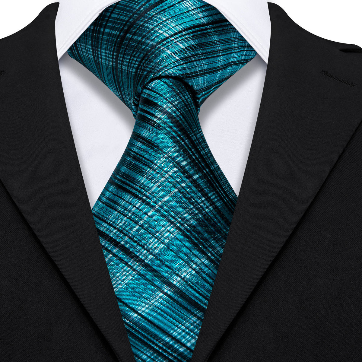 High Gloss Blue and Black Stripe Tie, Pocket Square and Cufflinks Set tie sets - Sophisticated Gentlemen