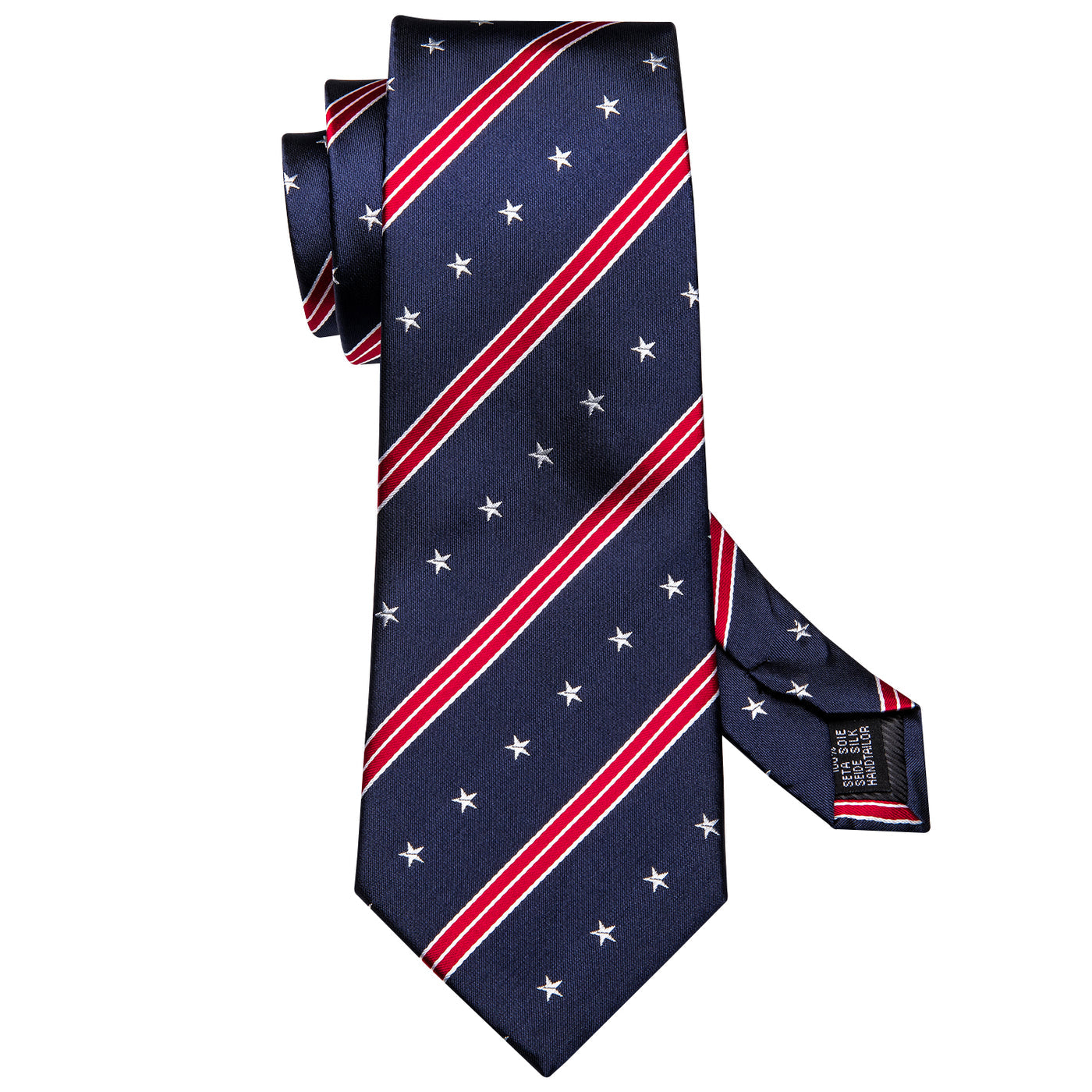 Navy Patriotic Star & Stripe Tie, Pocket Square & Cufflinks Set – American Flag-Inspired Design tie set - Sophisticated Gentlemen
