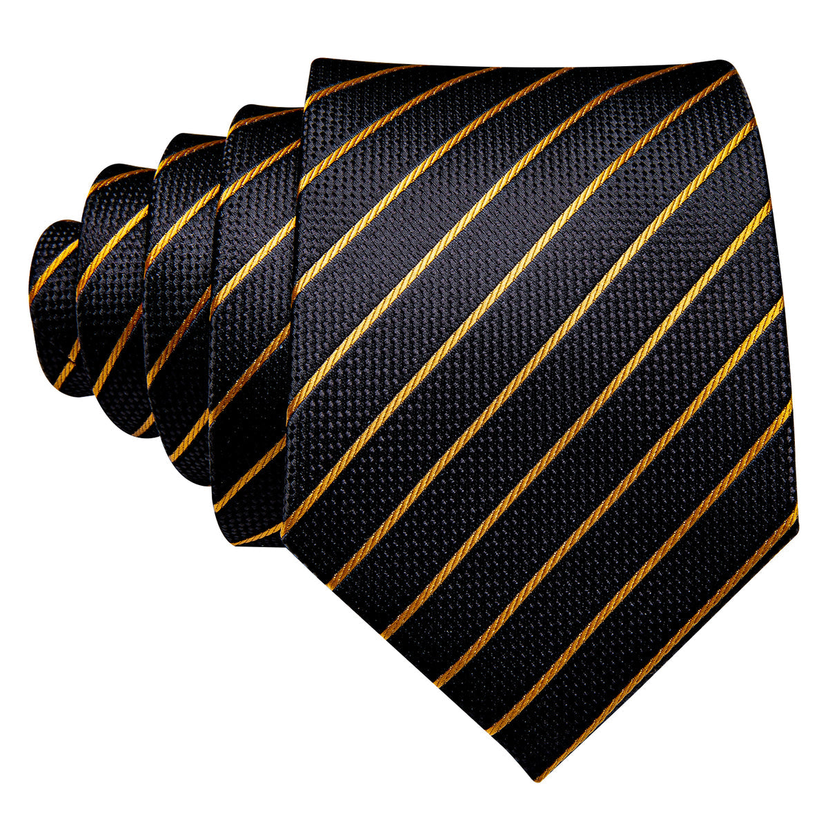 Opulent Black & Gold Striped Silk Tie Set with Pocket Square and Cufflinks tie sets - Sophisticated Gentlemen