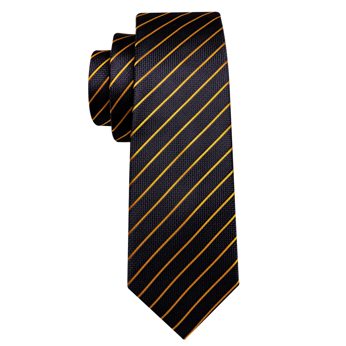 Opulent Black & Gold Striped Silk Tie Set with Pocket Square and Cufflinks tie sets - Sophisticated Gentlemen