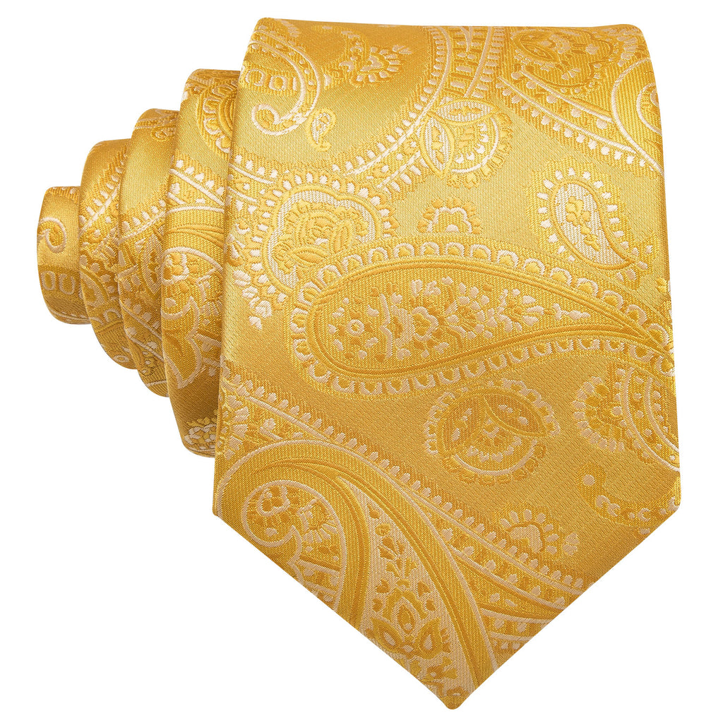 Gold Floral Silk Tie, Pocket Square and Cufflinks Set tie sets - Sophisticated Gentlemen