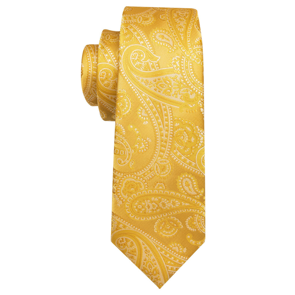 Gold Floral Silk Tie, Pocket Square and Cufflinks Set tie sets - Sophisticated Gentlemen