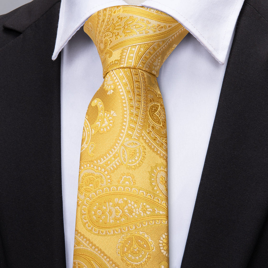 Gold Floral Silk Tie, Pocket Square and Cufflinks Set tie sets - Sophisticated Gentlemen