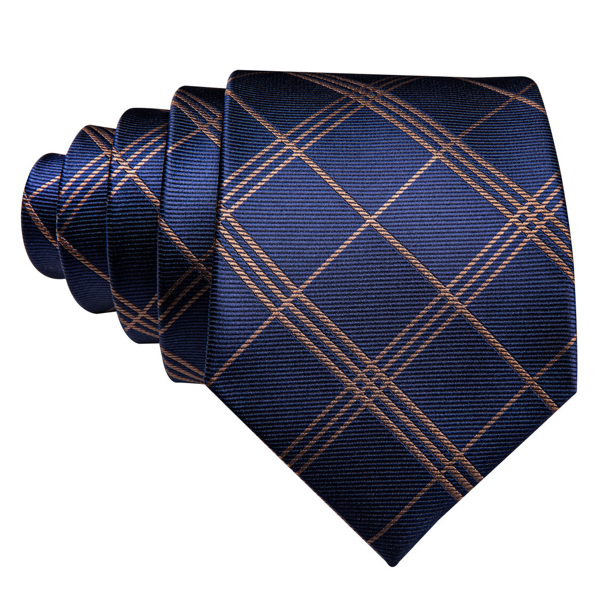 Deep Blue and Gold Striped Plaid Tie, Pocket Square and Cufflinks Set tie sets - Sophisticated Gentlemen