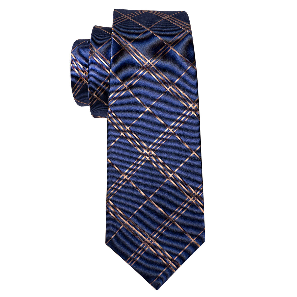 Deep Blue and Gold Striped Plaid Tie, Pocket Square and Cufflinks Set tie sets - Sophisticated Gentlemen