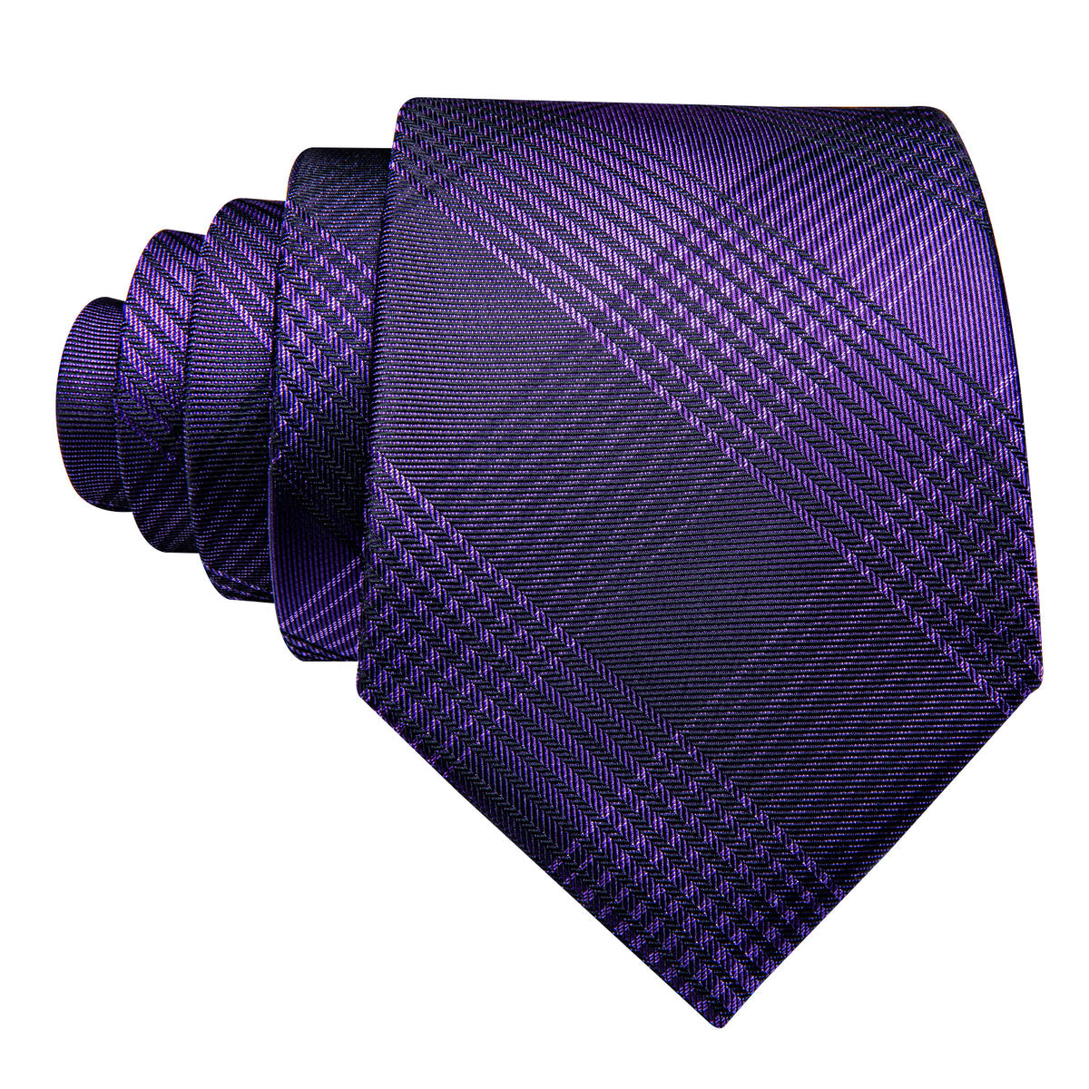 Purple & Black Stripe Plaid Silk Tie, Pocket Square & Cufflinks Set tie sets - Sophisticated Gentlemen