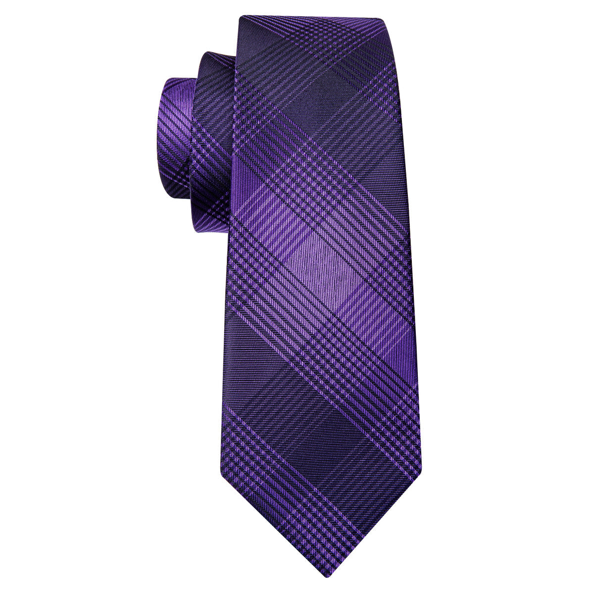 Purple & Black Stripe Plaid Silk Tie, Pocket Square & Cufflinks Set tie sets - Sophisticated Gentlemen
