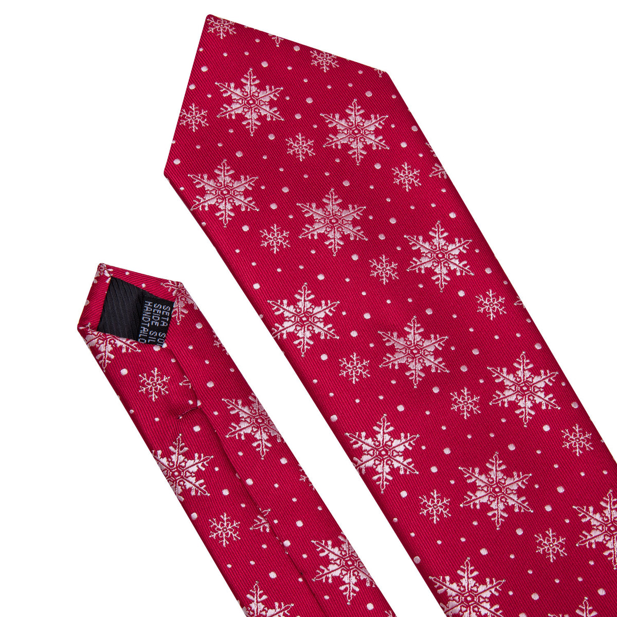Red White Snowflake Christmas Silk Tie, Pocket Square and Cufflinks Set tie sets - Sophisticated Gentlemen