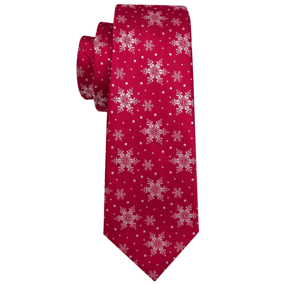 Red White Snowflake Christmas Silk Tie, Pocket Square and Cufflinks Set tie sets - Sophisticated Gentlemen