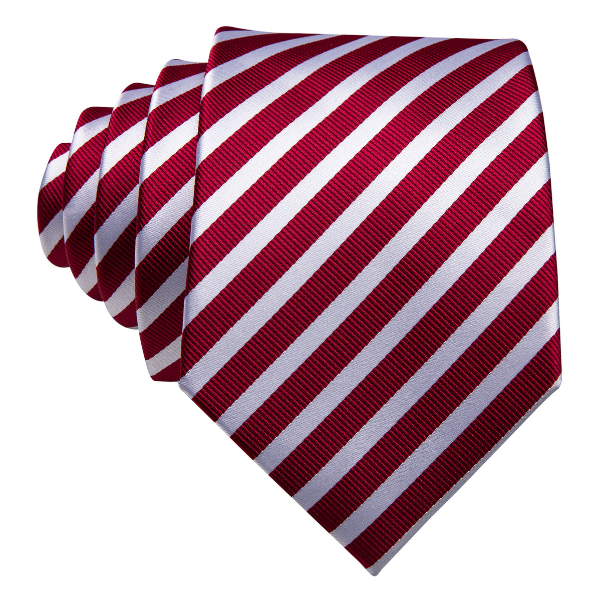 Crimson Red & White Striped Silk Tie, Pocket Square & Cufflinks Set tie sets - Sophisticated Gentlemen