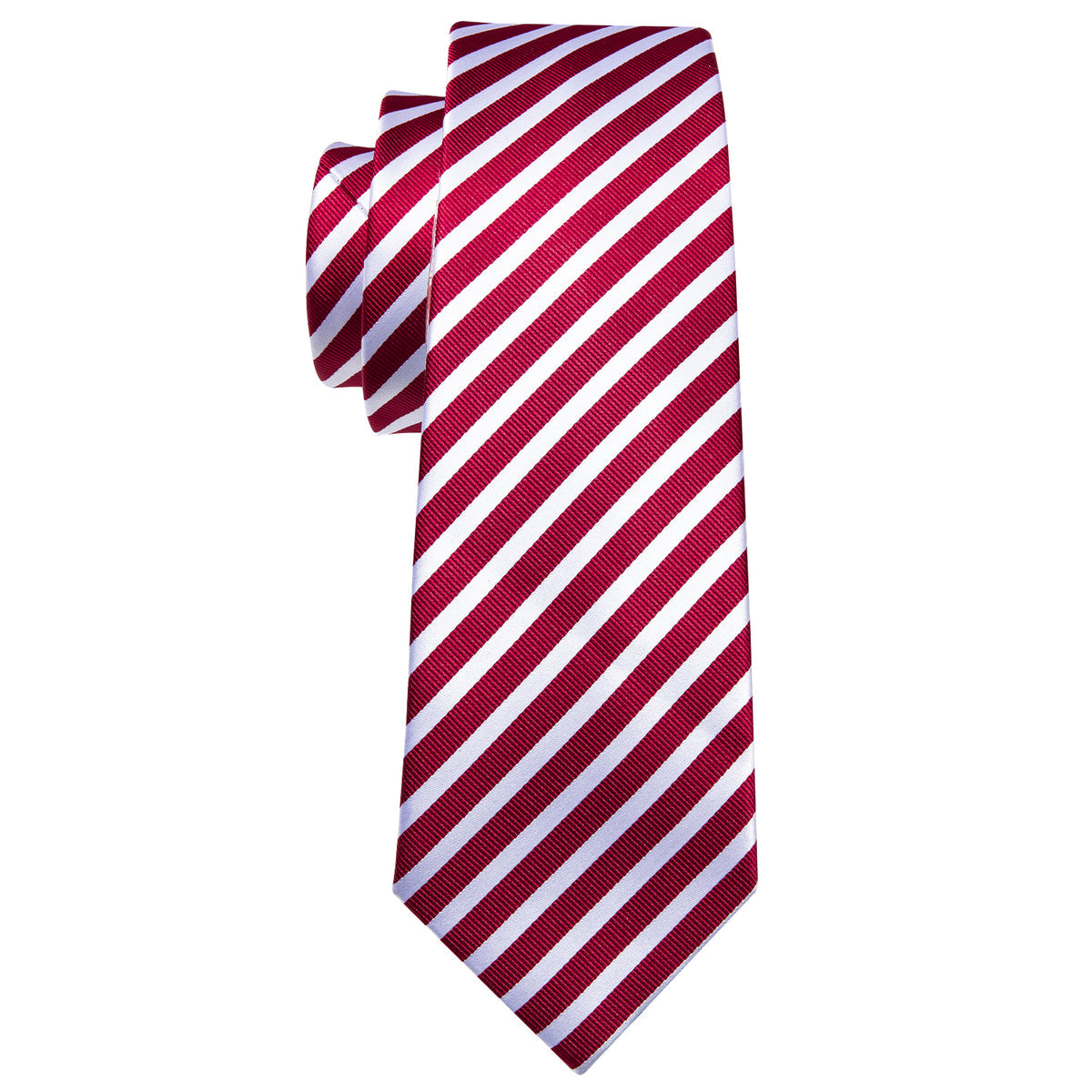 Crimson Red & White Striped Silk Tie, Pocket Square & Cufflinks Set tie sets - Sophisticated Gentlemen