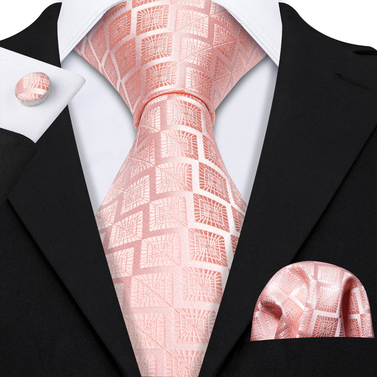 Pink Solid Plaid Tie, Pocket Square and Cufflinks Set tie sets - Sophisticated Gentlemen