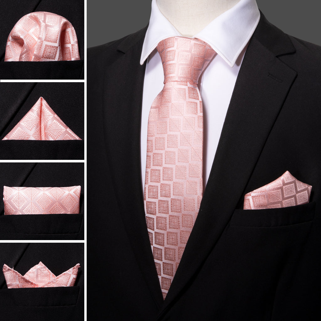 Pink Solid Plaid Tie, Pocket Square and Cufflinks Set tie sets - Sophisticated Gentlemen