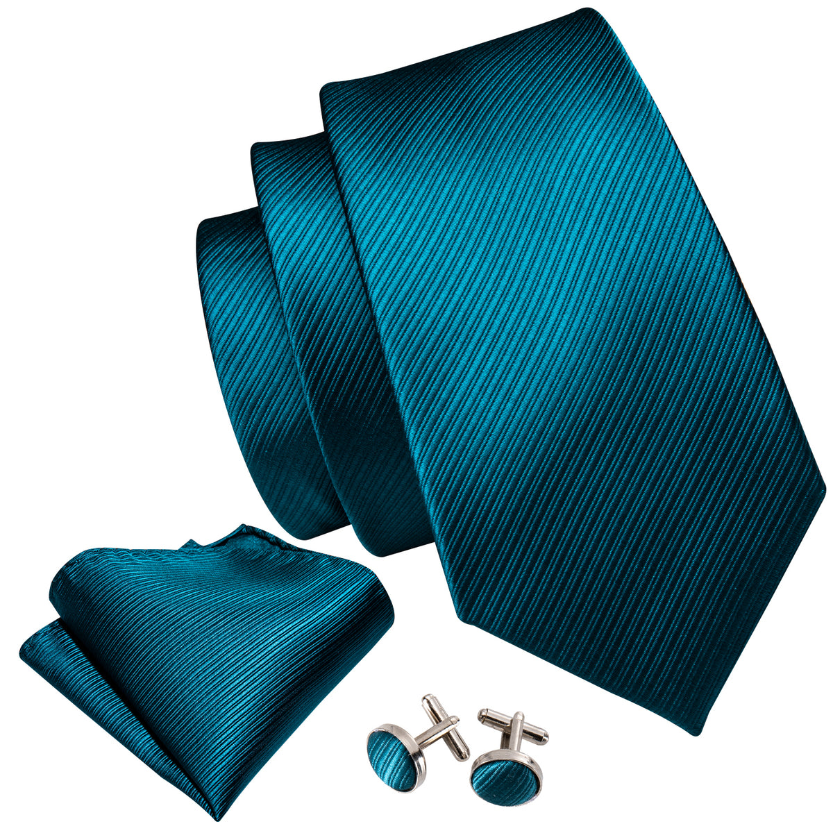 Teal Blue Solid Dark Blue Stripe Tie, Pocket Square and Cufflinks Set tie sets - Sophisticated Gentlemen