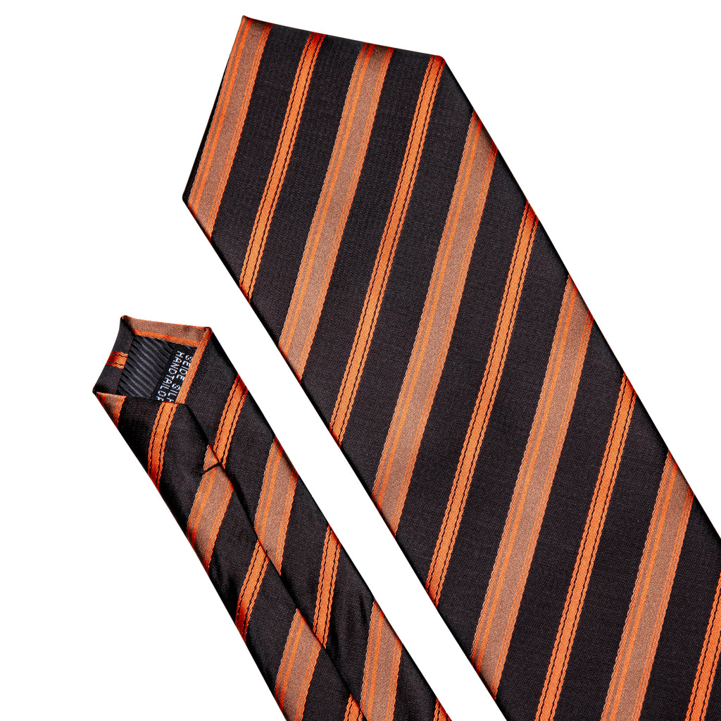 Black Orange Brown Stripe Tie, Pocket Square and Cufflinks Set tie sets - Sophisticated Gentlemen